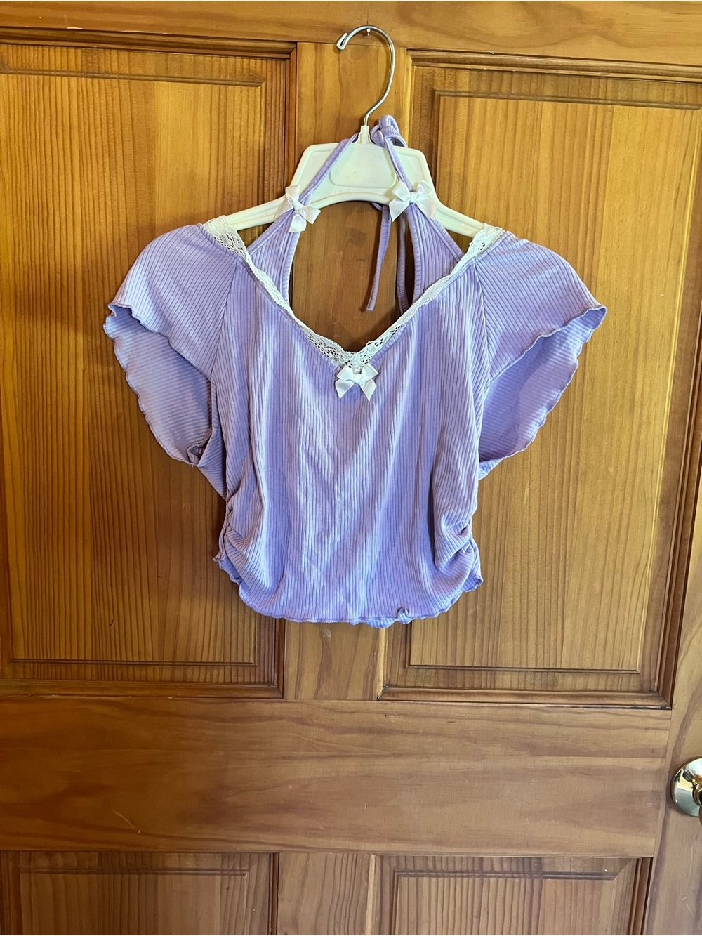 SHEIN Lavender Ribbed V-Neck Camisole with Lace Trim